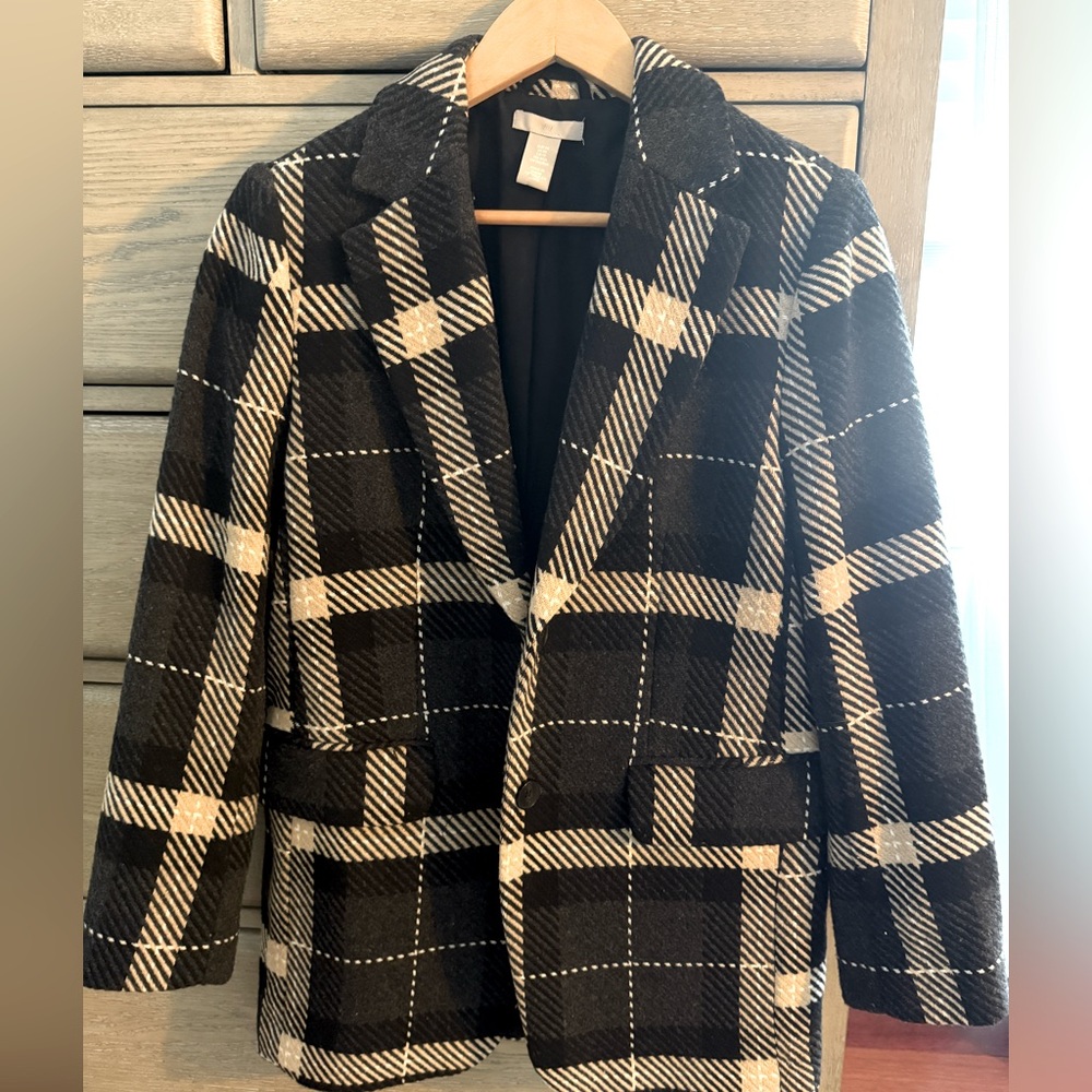 H&M WOOL Blend Check Plaid Blazer